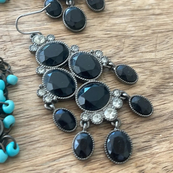 6 pairs bundle fashion earrings dangling drop hoops silver gold green black - Picture 7 of 16